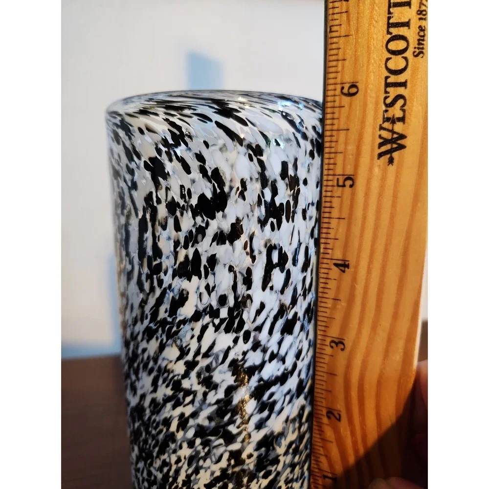 hand-blown pint glass black and white splatter pattern. Tumbler Heavy 6